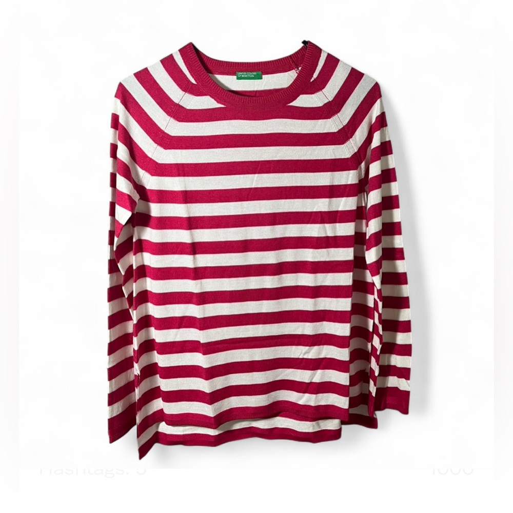 Benetton Pink & White Striped Knit Sweater – Size XS. Made Italy. Never worn